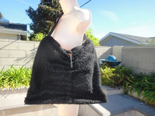 Staud FELIX Sherpa Tote Bag, Faux Shearling & Leather Trim in Black, Fits Laptop