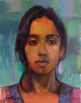Original Oil Portrait Indian Hindu Girl Impressionism Art Contemporary Realism 