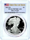 2023 W $1 Proof Silver Eagle PCGS PR70 DCAM First Day of Issue Flag Label
