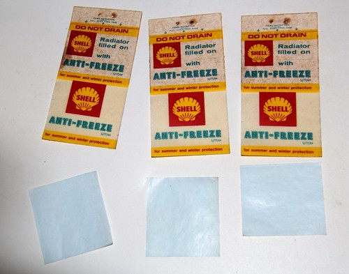 Vintage Shell "Radiator Filled with Anti Freeze" Stickers x3 Classic Car Decals