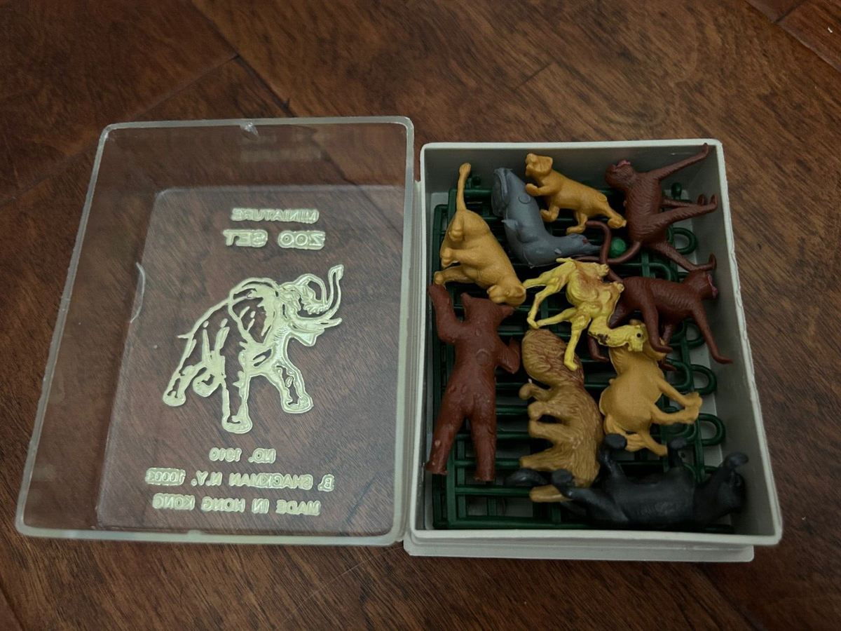 Vintage Miniature Zoo Set Hong Kong Wild Animals Tiny Toy Africa