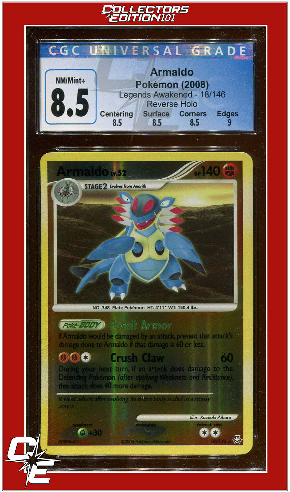 Legends Awakened 18 Armaldo Reverse Holo CGC 8.5 - Subgrades