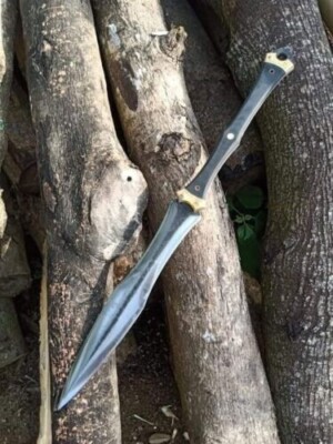 22''custom Handmades double edge Carbon Steel Hunting short Sword Black Micarta