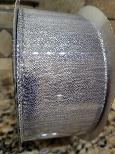 NEW 50 YARDS 150 FEET WIRE EDGED 2 1/2" 2.5 RIBBON SILVER METALLIC SILVER - 第 4/8 張圖片