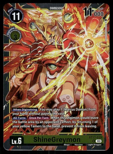 ShineGreymon - BT17-039 R - Digimon CCG - Crisi Segreta quasi nuovo - Foto 1 di 2