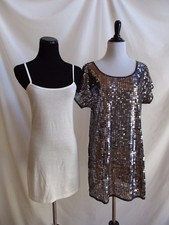 Lux Size S Urban Outfitters Sequin Tunic Top Taupe on Mesh + Damsel Slip Size S