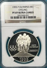 1995-P Atlanta Olympics - Cycling Silver $1 NGC PF 69 Ultra Cameo