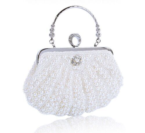 Handle Bag Women Sparkling Faux Pearl Bead Top Wedding Prom Party Evening Clutch - Picture 5 of 24