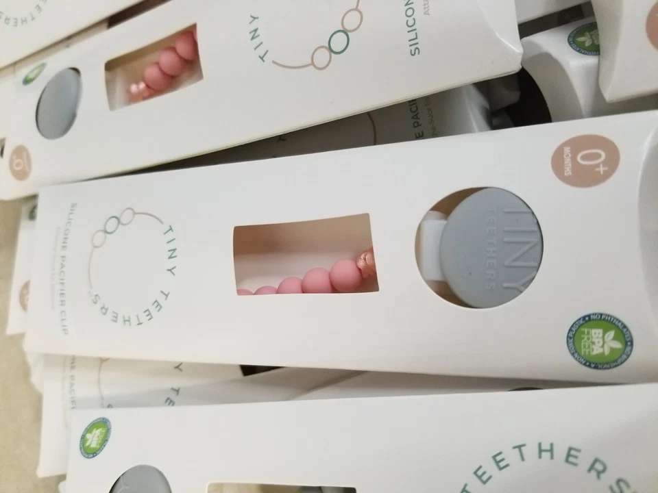 Huge Lot of 54 - Tiny Teethers - Silicone Pacifier Clip - Gray & Pink - Image 4 of 4