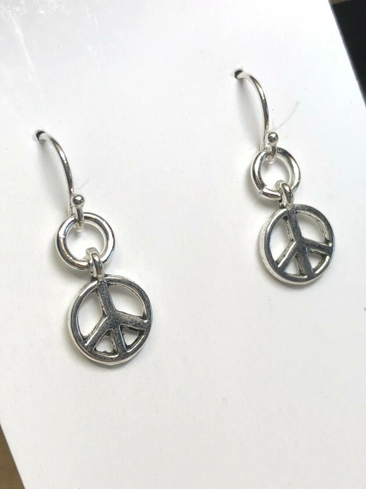 Мир знак подвеска серьги 925 пробы крючки олова подвески 1» крошечный хиппи - Изображение 4 из 4