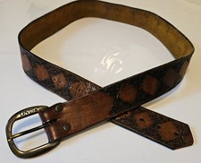 Vintage Levis Brown & Black Leather Belt Diamond Cowboy / Girl Western Size 38