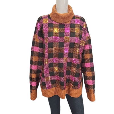 Studio Park Womens Dressy Trendy Printed Turtleneck Sweater Large Size Pullover