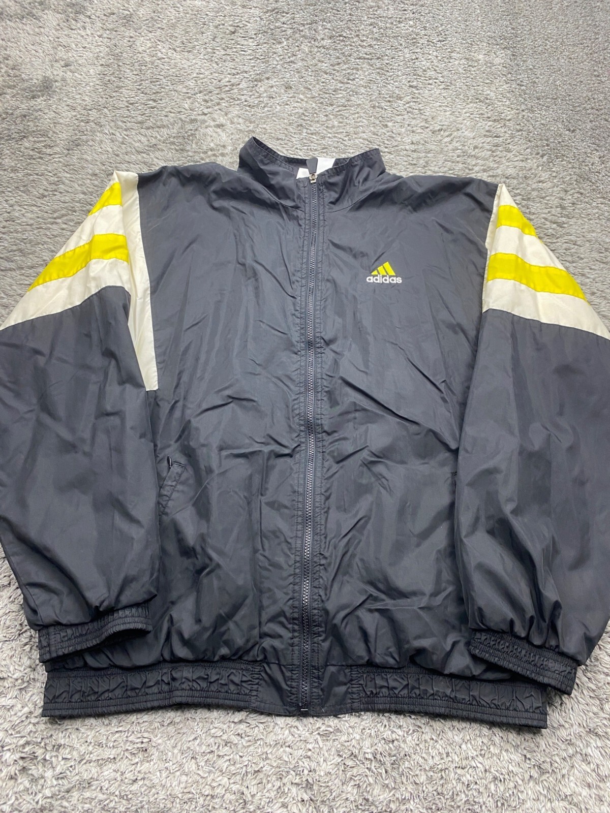 Vtg Adidas Track Jacket Men XL Black Full Zip Lined 90s Y2K Baggy Windbreaker