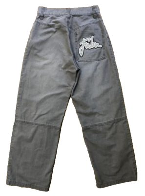 FUBU jeans, gray, vintage baggy jeans, 90s hip-hop clothing