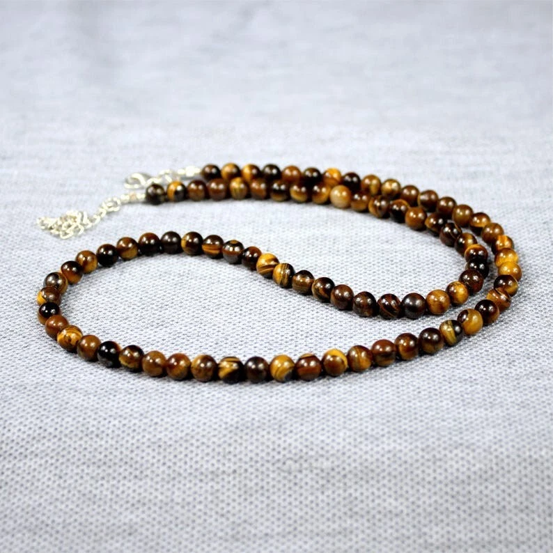 Collares naturales ojos de tigre lisos redondos piedras preciosas con cuentas 6-8 mm 24"" hombres mujeres Foto 3 de 4