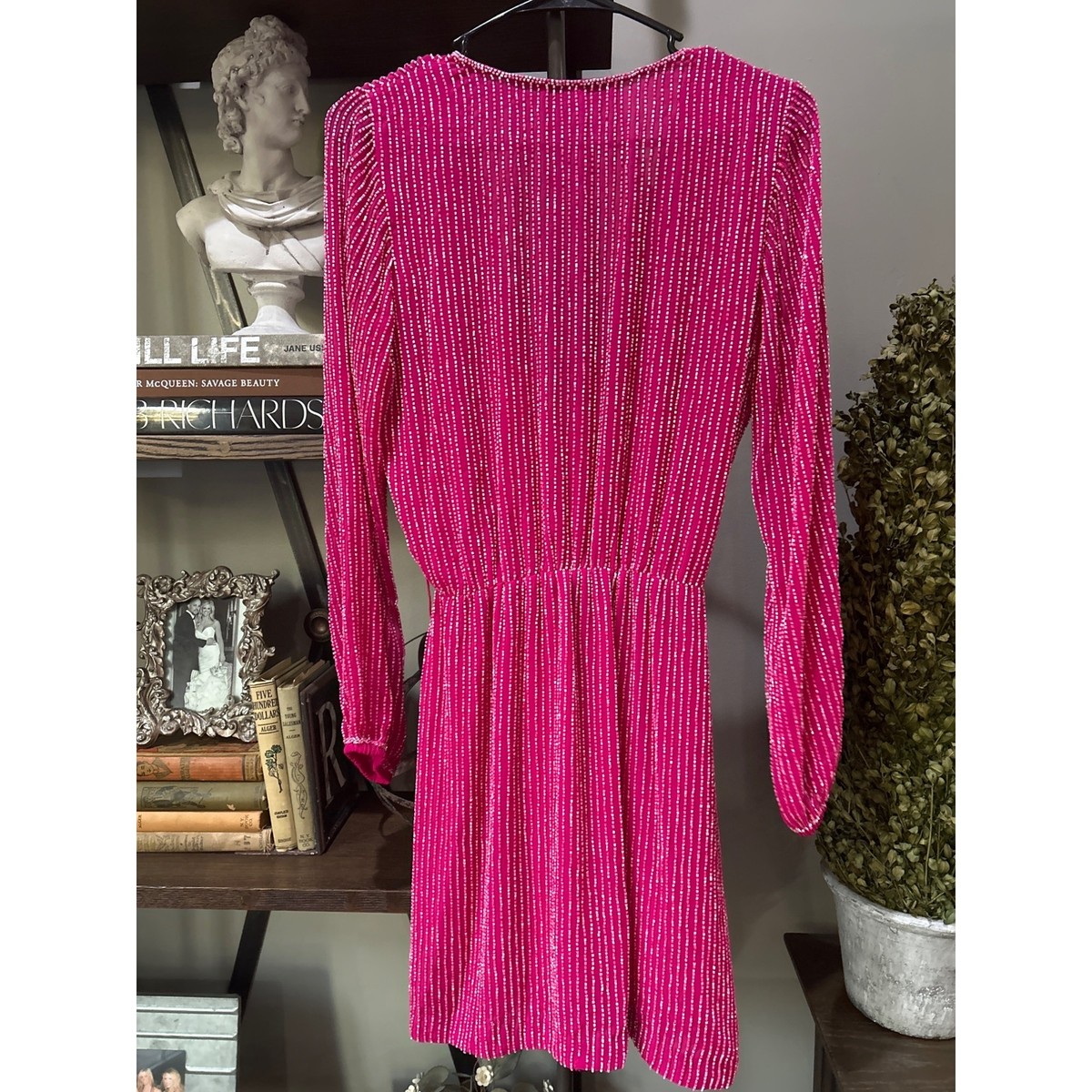 karina grimaldi garda beaded dress Mini Hot Pink Womens Size XS Dry clean recommended