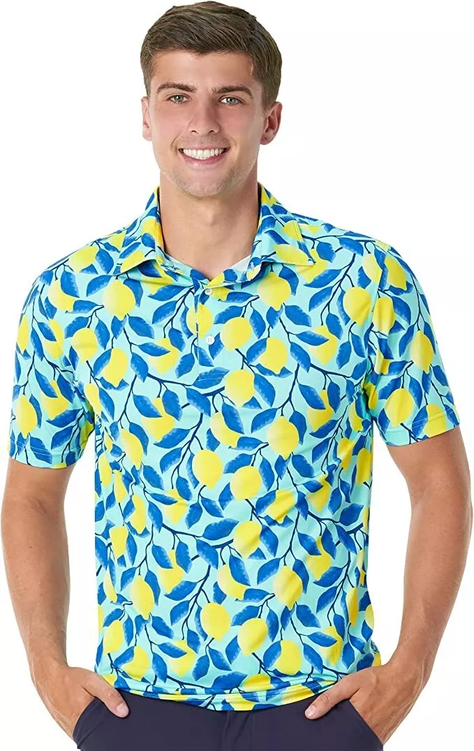 Men s Royal and Awesome Blue Yellow Golf Shirt Performance