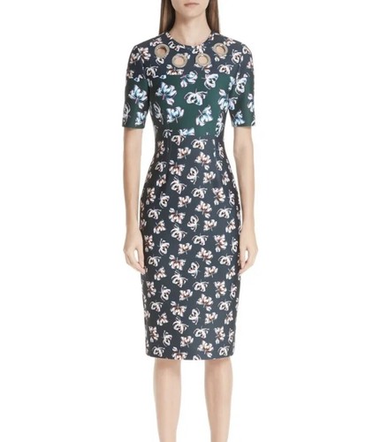 YIGAL AZROUEL Dress 12 Floral Printed Scuba Short Sleeve Women’s $695 NWT