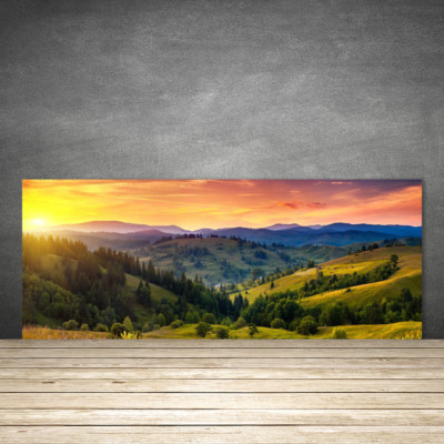 Küchenrückwand aus Glas ESG Spritzschutz 125x50cm Sonne Gebirge Wald Wiese Natur
