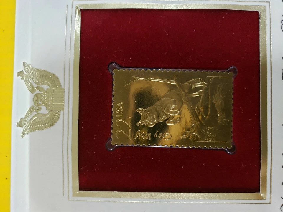 1987 Gold Foil FDC Wildlife of our 50 States GRAY WOLF Stamp!(FC-20-1) #4 - Image 2 of 3