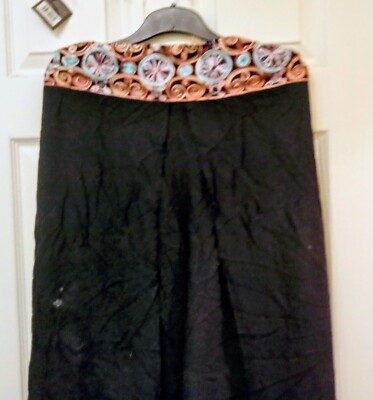 La marey Black Embroidery Detail Wide Leg Trousers 16-18