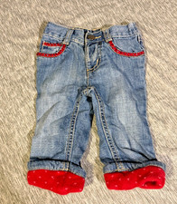 Vintage Gymboree Denim Jeans Girls 6M 12M Heart Fleece Trim 6/12 months