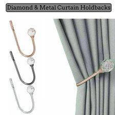 2x Crystal Metal Curtain Hold-backs Wall Curtain Tie-back Holder Black Silver UK