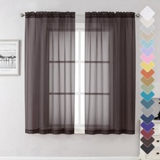 Lecloud Sheer Curtains 63 Inch Length 2 42"W x 63"L Pack of 2 , Chocolate