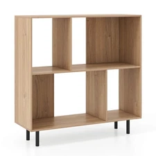 Open Shelf Bookcase Mid Century Modern Cube Bookshelf w/ 4 Compartments