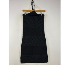 Boho Crochet Old Navy Womens Small Black Halter Tassel Knit Mini Coverup Dress