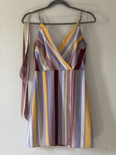LULUS Cassie Lavender Multi Stripe Surplice Mini Dress J.O.A. - Size S