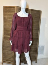 Burgundy Plus-Size Ruffle Dress