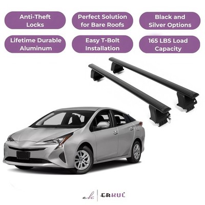 ERKUL Roof Rack Crossbars For TOYOTA PRIUS 2016-2022 Naked Roof Aluminum Black