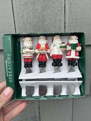 Vintage 90s Boston Warehouse set of 4 Santa Chef Spreaders Christmas in box