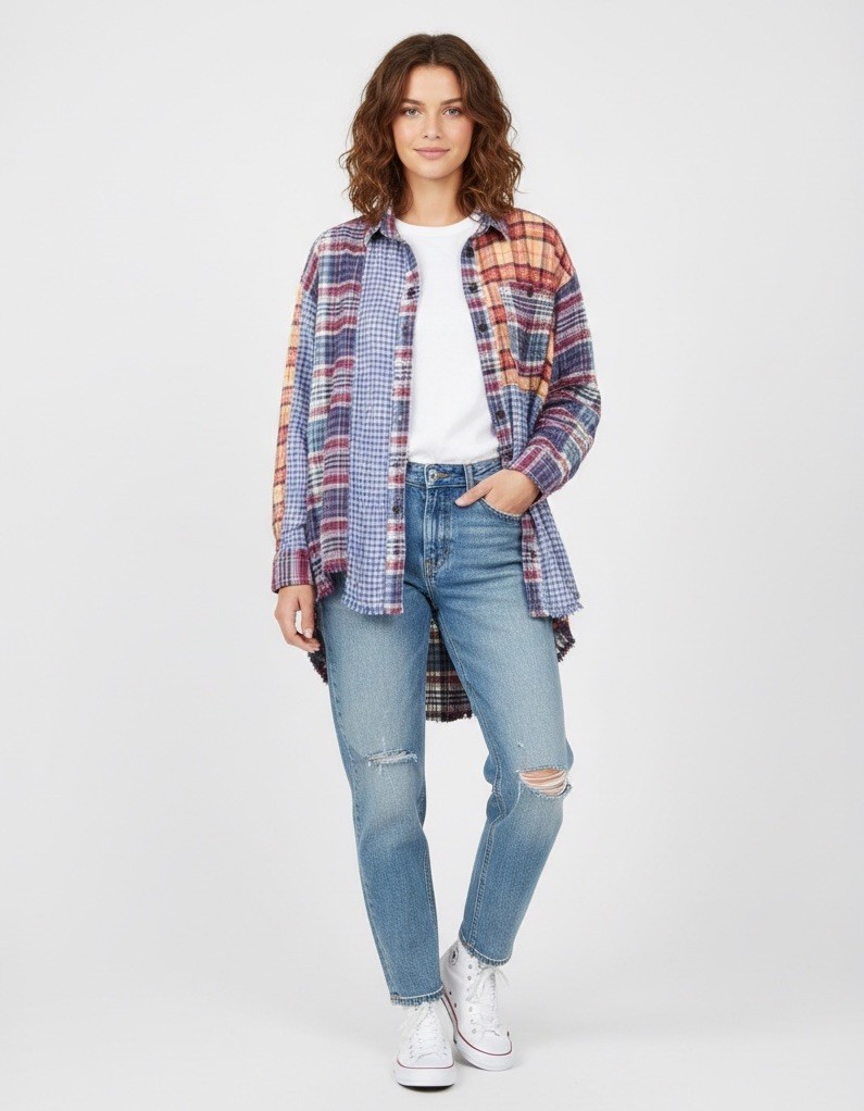 BDG Urban Outfitters Mixed Plaid Patchwork Womens Small Button-Up Flannel Shirt