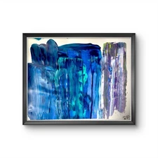 Unique Abstract Expressionism 11x14 Blue Teal Wall Art Canvas Paper