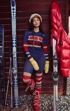 Free People Movement Myoko Jacquard Base Layer Top Blue Combo XS/S