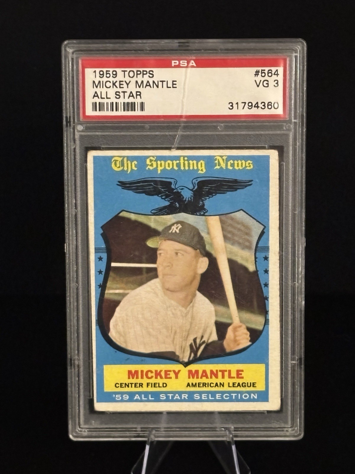 1959 Topps - Mickey Mantle All Star #564 - PSA 3 VG - HOF Yankees *Surface Crack