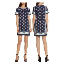TORY BURCH PRINTED T-SHIRT DRESS NAVY FLORAL, SZ XXS