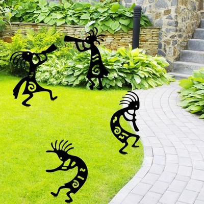 4 Kokopelli Metal Garden Stakes-Bohemian Style Native American Inspired Lawn Art