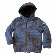 Abercrombie Kids Boys Puffer Jacket Sz 7/8 Blue Hooded Quilted Winter Faux Fur