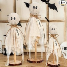 Halloween Decorations Indoor - Set of 3 Primitive Halloween Ghosts on Wooden Sta