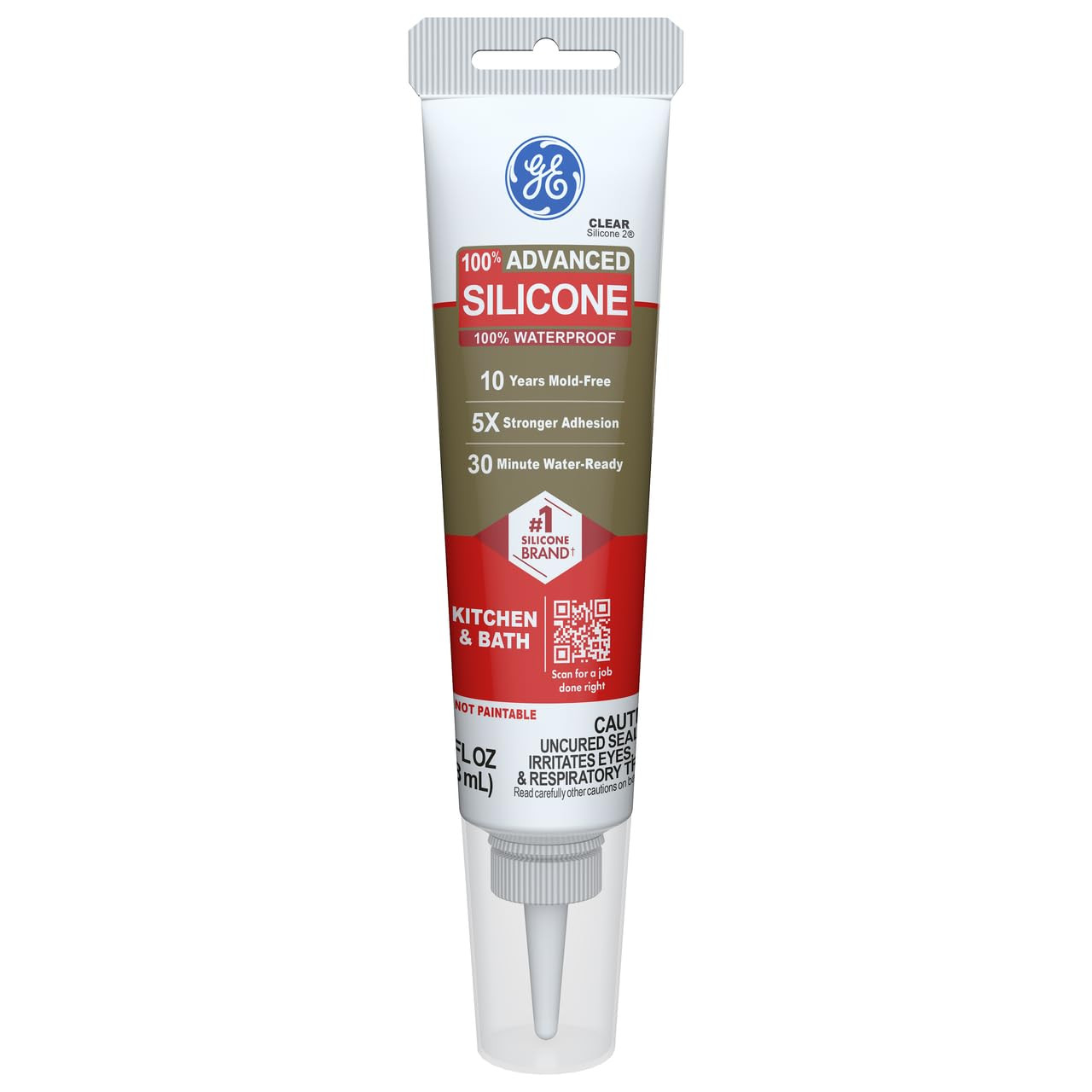 Advanced Silicone Caulk for Kitchen & Bathroom, Clear, 2.8 Fl Oz Tube, 1 Pack - 