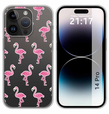 Transparente Silikonhülle Kompatibel Mit iPhone 14 Pro (6.1) Design Flamingo D