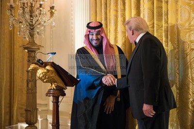 DONALD TRUMP AND CROWN PRINCE SAUDIA ARABIA SHAKING HANDS 4X6 PHOTO