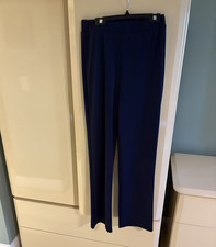 Women's Blue Solid Flat Front Straight Leg Dress Pants Polyester Blend S