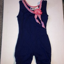 Jacques Moret Unitard Leotard Bodysuit Navy with Pink Flower Girls XS 4/5