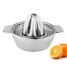 Stainless Steel Citrus Juicer – Manual Lemon Squeezer with Bowl & Strainer