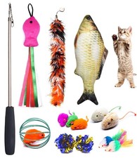 Cat Toys Set, Cat Retractable Teaser Wand, Catnip Fish, Interactive Cat Feath...