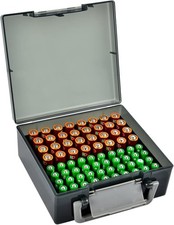 Battery Storage Organizer Holder Holds 72 AA AAA Batteries, Box Cases Garage